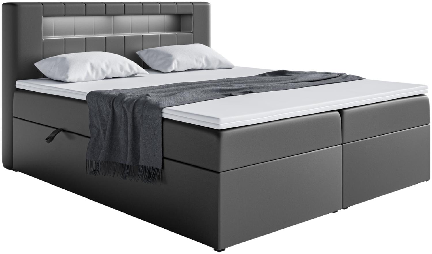 MEBLINI Boxspringbett ASPIN 160x200 cm mit Bettkasten und LED - H3/Schwarz Kunstleder Polsterbett - Doppelbett mit Topper & Taschenfederkern-Matratze Bild 1