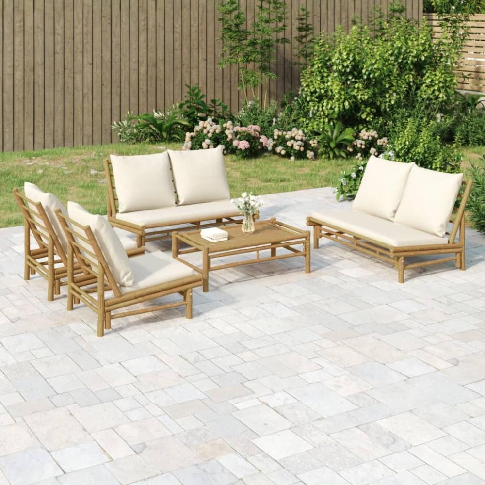 vidaXL 5-tlg. Garten-Lounge-Set mit Cremeweißen Kissen Bambus Bild 1