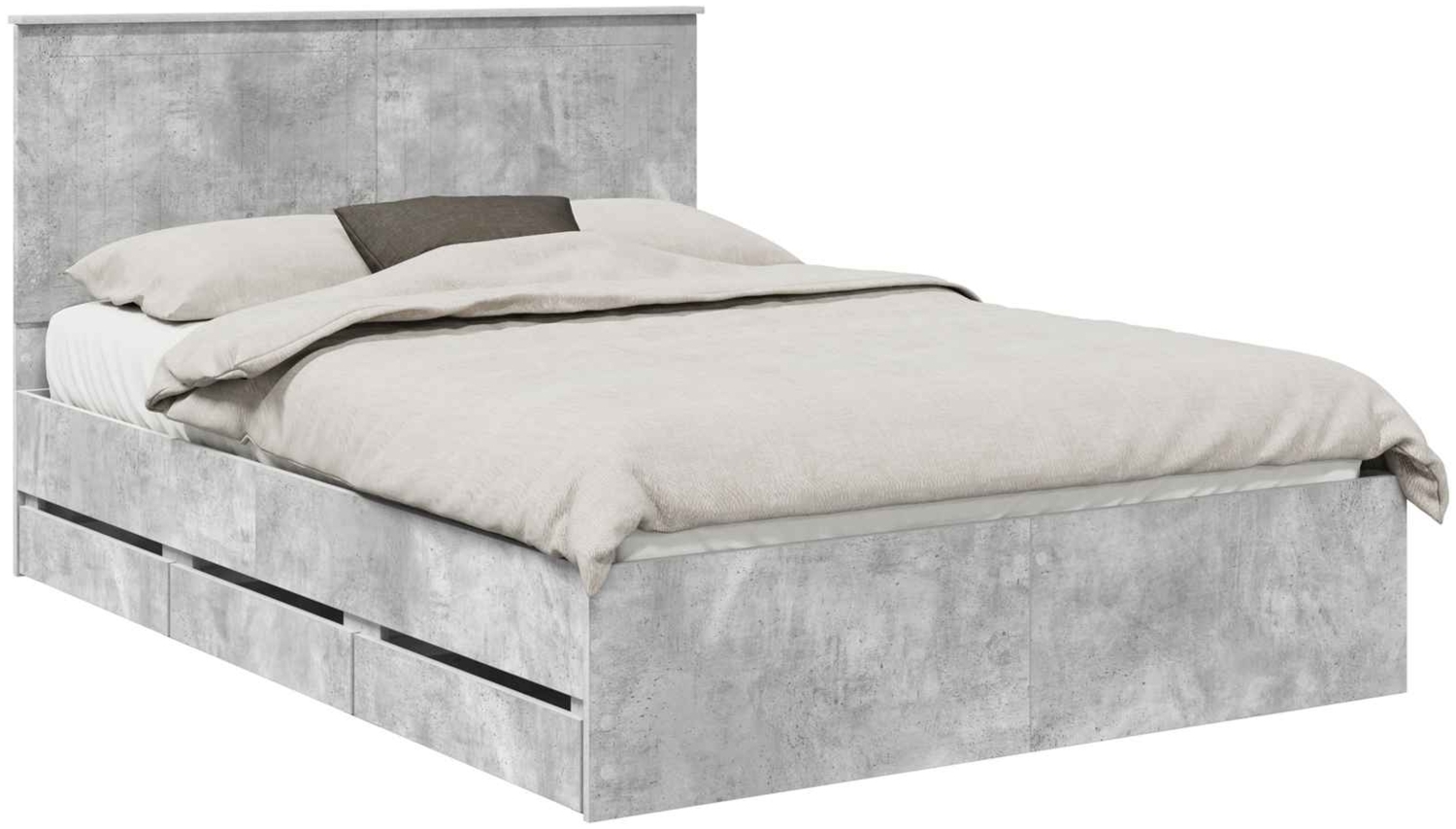 vidaXL Bettrahmen mit Kopfteil Beton Grau 135 x 190 cm Ingenieurs Holz 3411127 Bild 1