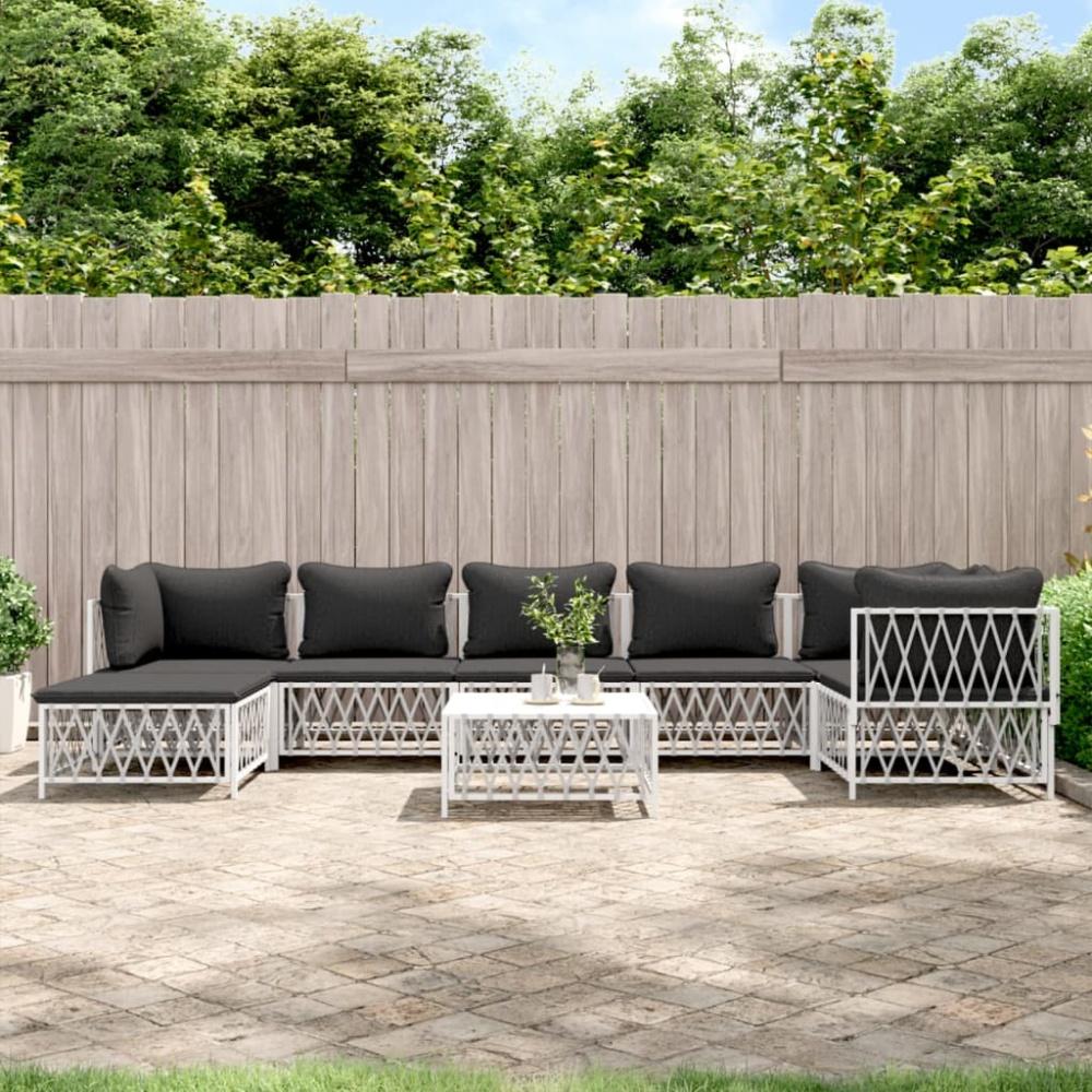 vidaXL 8-tlg. Garten-Lounge-Set mit Kissen Weiß Stahl 3186898 Bild 1