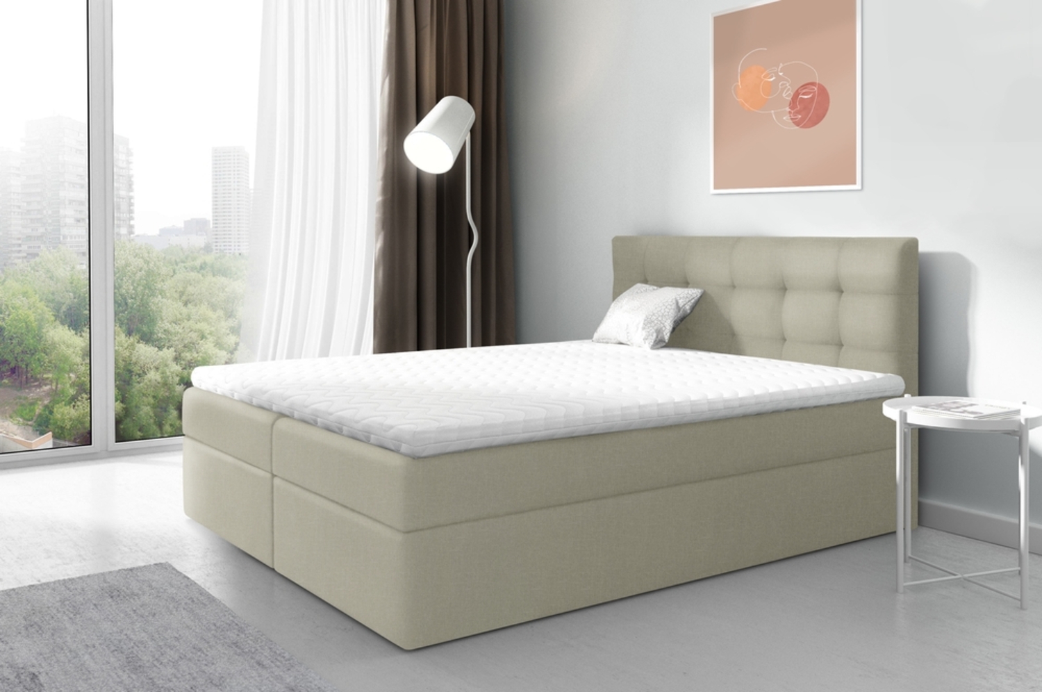 99rooms Ramiro Boxspringbett Strukturstoff INARI Beige 120x200 cm Bild 1