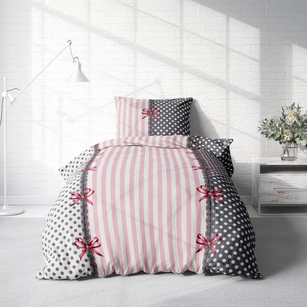 Buymax Bettwäsche Fleece Bettbezug-Set, Winterbettwäsche, Marie, Fleece, 3 teilig, 200x200 cm, Bettbezug Set, kuschelig warm, Streifen Bild 1