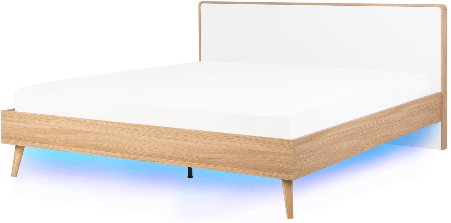 Bett heller Holzfarbton / weiß 180x200 cm mit LED-Beleuchtung bunt SERRIS Bild 1