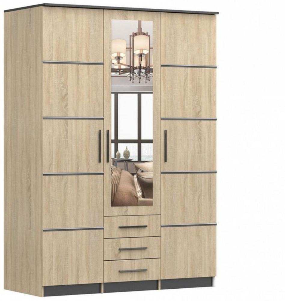 MOEBLO Drehtürenschrank ANTIS 3D I (Kleiderschrank 3-türig Schrank Garderobe Schlafzimmer, mit Spiegel, Schubladen und Lamellen) (BxHxT):152x208x61cm Bild 1