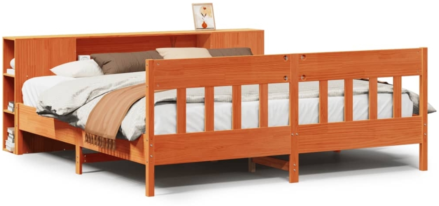 vidaXL Massivholzbett mit Regal ohne Matratze Wachsbraun 180x200 cm 3323175 Bild 1