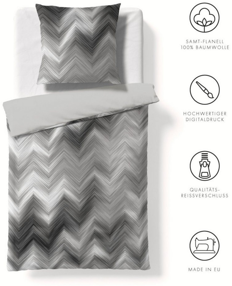 Fleuresse Valencia Samt Flanell Bettwäsche 135x200 Wende Zickzack grau 584384-1 Bild 1