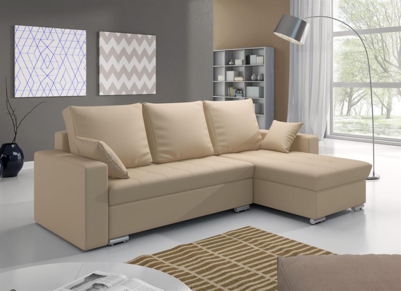 Ecksofa Sofa ADARA mit Schlaffunktion Kunstleder Creme Ottomane Rechts Bild 1