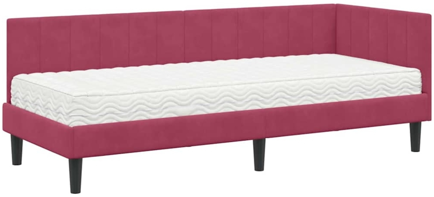 vidaXL Eckbettgestell mit Matratze Weinrot 80 x 200 cm Samt 3393882 Bild 1