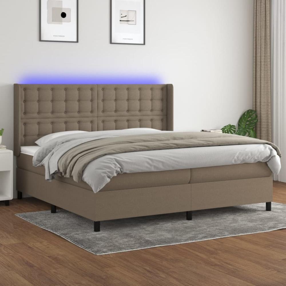 vidaXL Boxspringbett mit Matratze & LED Stoff Taupe 200 x 200 cm, Härtegrad: H2 [3138665] Bild 1