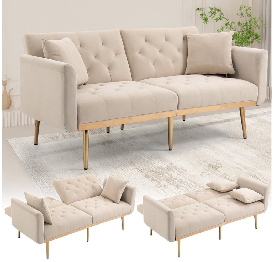 AUKWIK 2-Sitzer Klappsofa mit Bettfunktion + 2 passenden Kissen, 162(L)x80(B)x78(H) cm, platzsparend, verstellbare Rückenlehne (Schlaffunktion), Sitzfläche aus Samt/Fleece, Multifunktional & Luxus Bild 1