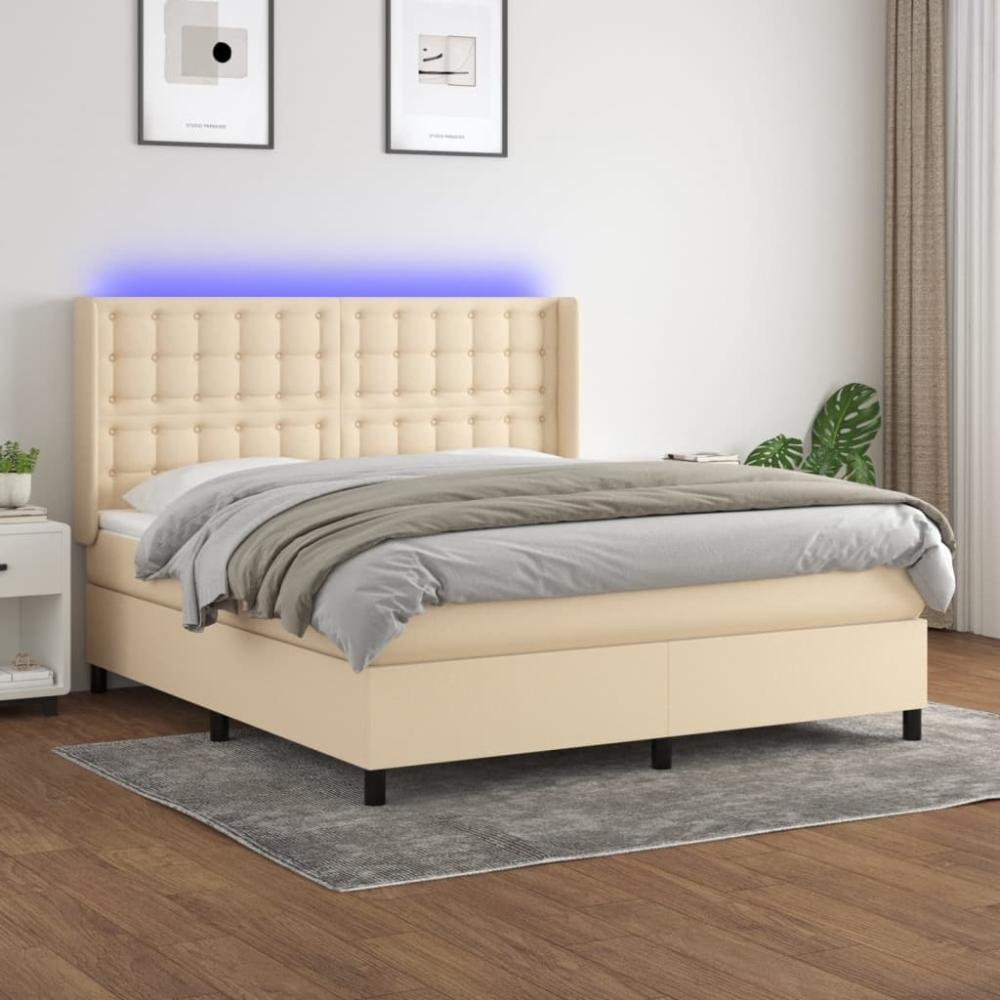 vidaXL Boxspringbett mit Matratze & LED Creme 180x200 cm Stoff 3138658 Bild 1