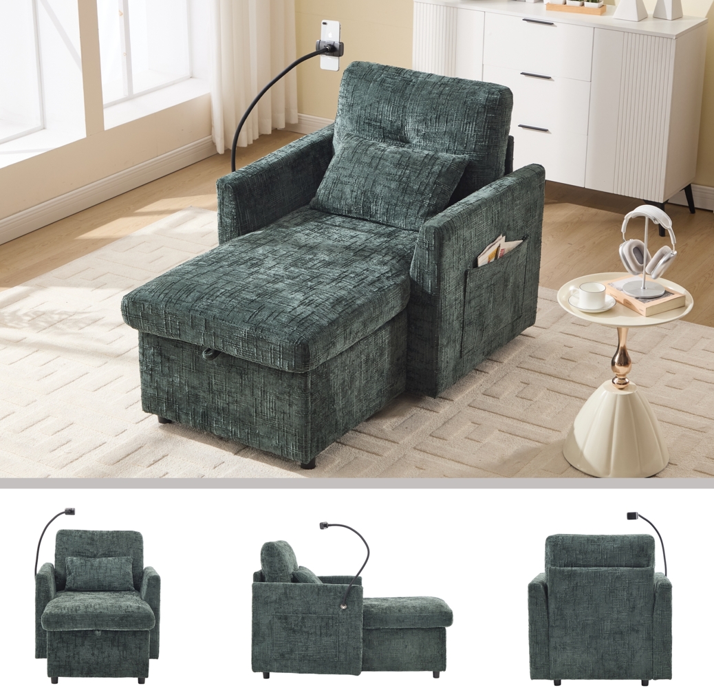 Multifunktionales Faulenzersofa verstaubare Rückenlehne mit Handyhalterung Chenille Einzelner Freizeitstuhl für Wohnzimmer Schlafzimmer kleiner Haushalt Bild 1
