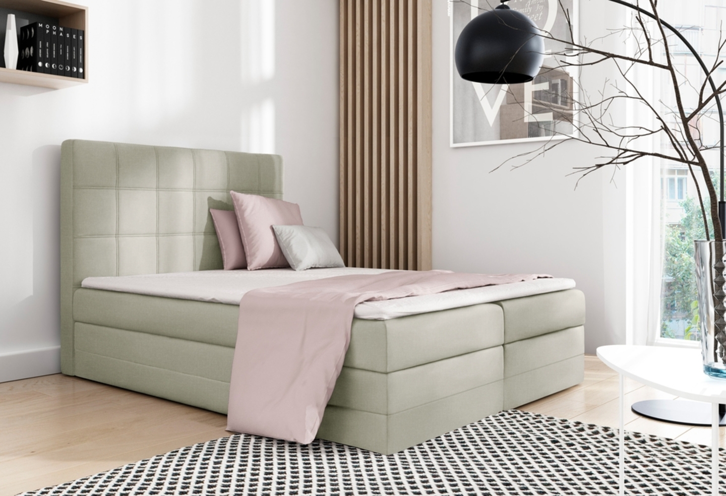 99rooms Minor Boxspringbett Strukturstoff INARI Beige 140x200 cm Bild 1