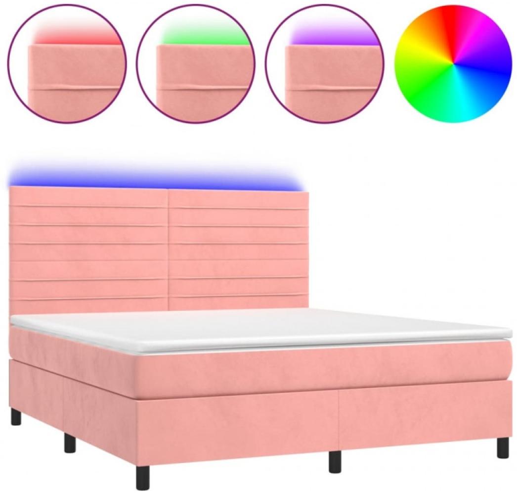 vidaXL Boxspringbett mit Matratze & LED Rosa 160x200 cm Samt 3136196 Bild 1