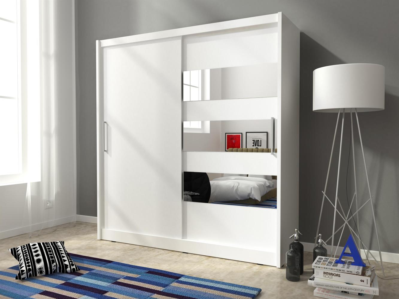 Domando Kleiderschrank San Benedetto M3 200 Modern Breite 200cm, Schwebetüren, praktische Facheinteilung in Weiß Matt Bild 1