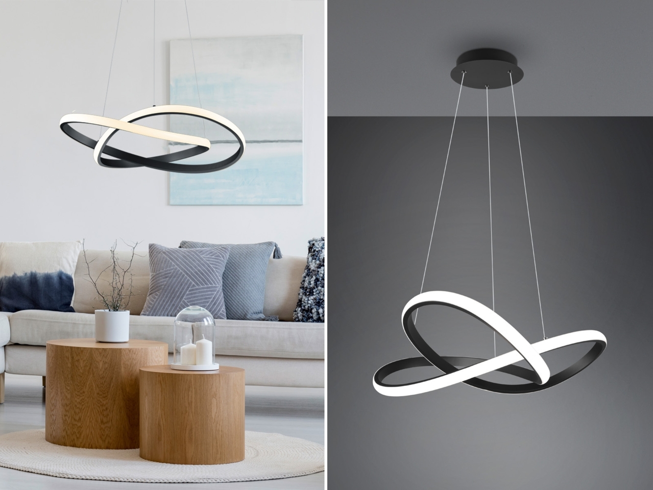 LED Pendelleuchte COURSE Schwarz mit Stufen Dimmer, 4000K Neutralweiß, Ø 60cm Bild 1