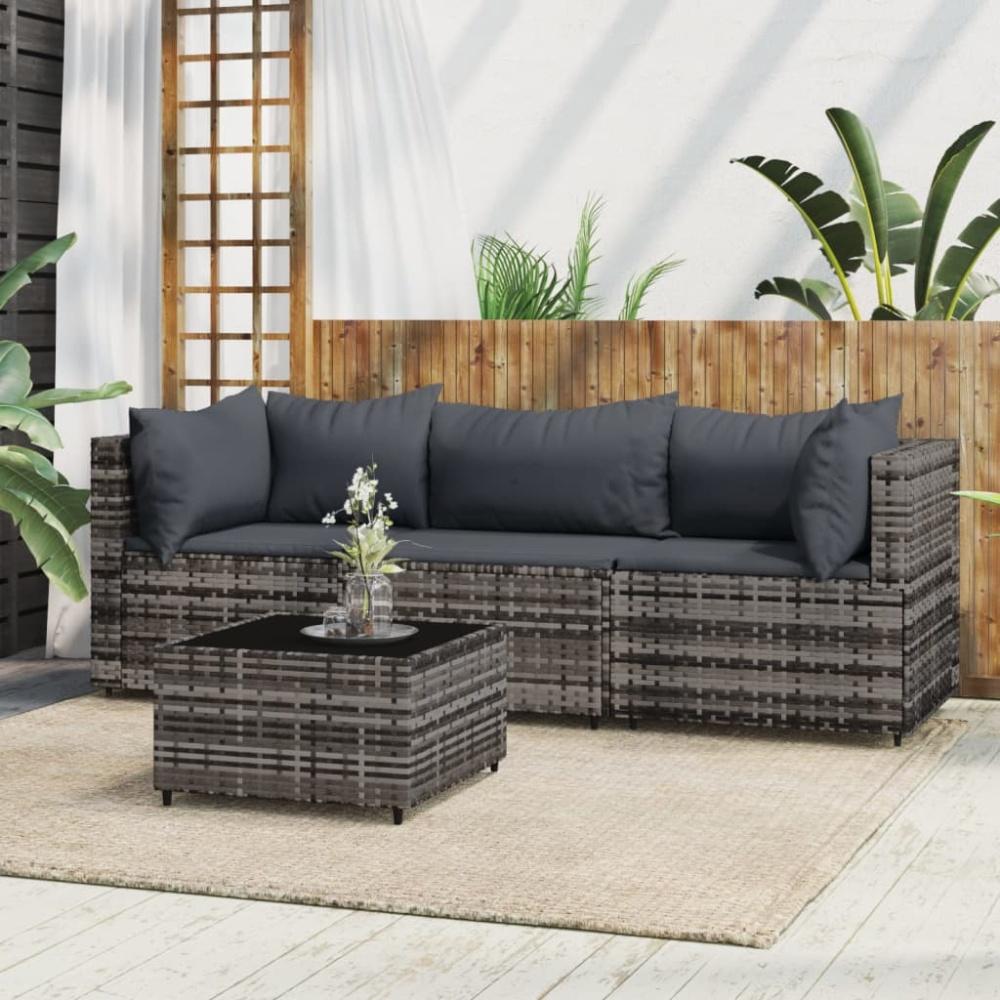 vidaXL 4-tlg. Garten-Lounge-Set mit Kissen Grau Poly Rattan 319767 Bild 1