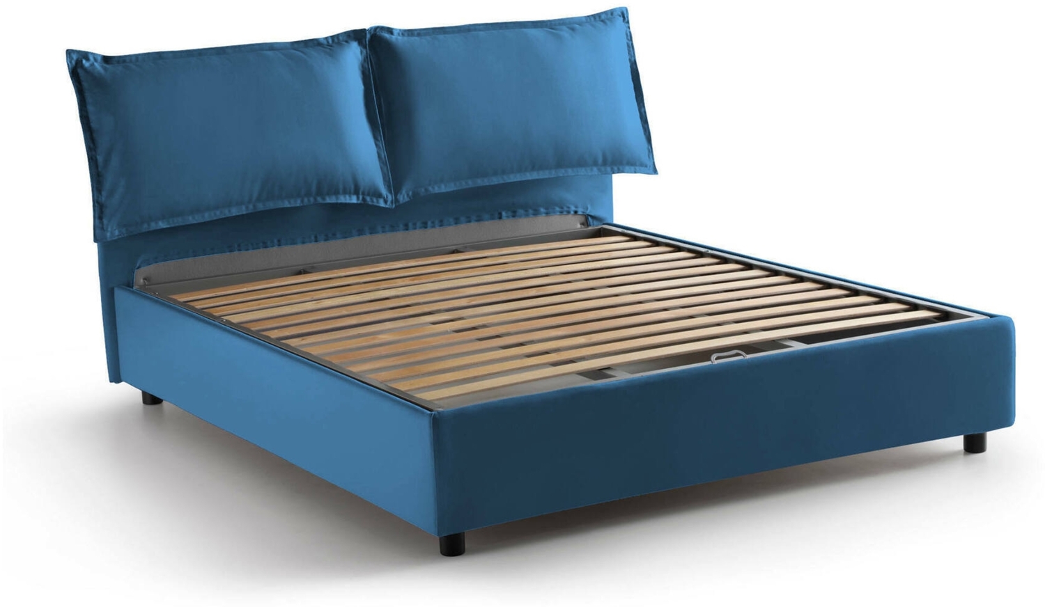 Dmora Anjin Doppelbett, Bettkasten mit Stoffbezug, 100 % Made in Italy, Öffnung vorne, geeignet für Matratze 160 x 190 cm, Blau Bild 1