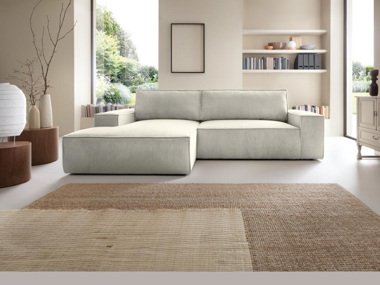 Vente-unique - Ecksofa mit Schlaffunktion - Ecke Links - Cord - Beige - AMELIA Bild 1