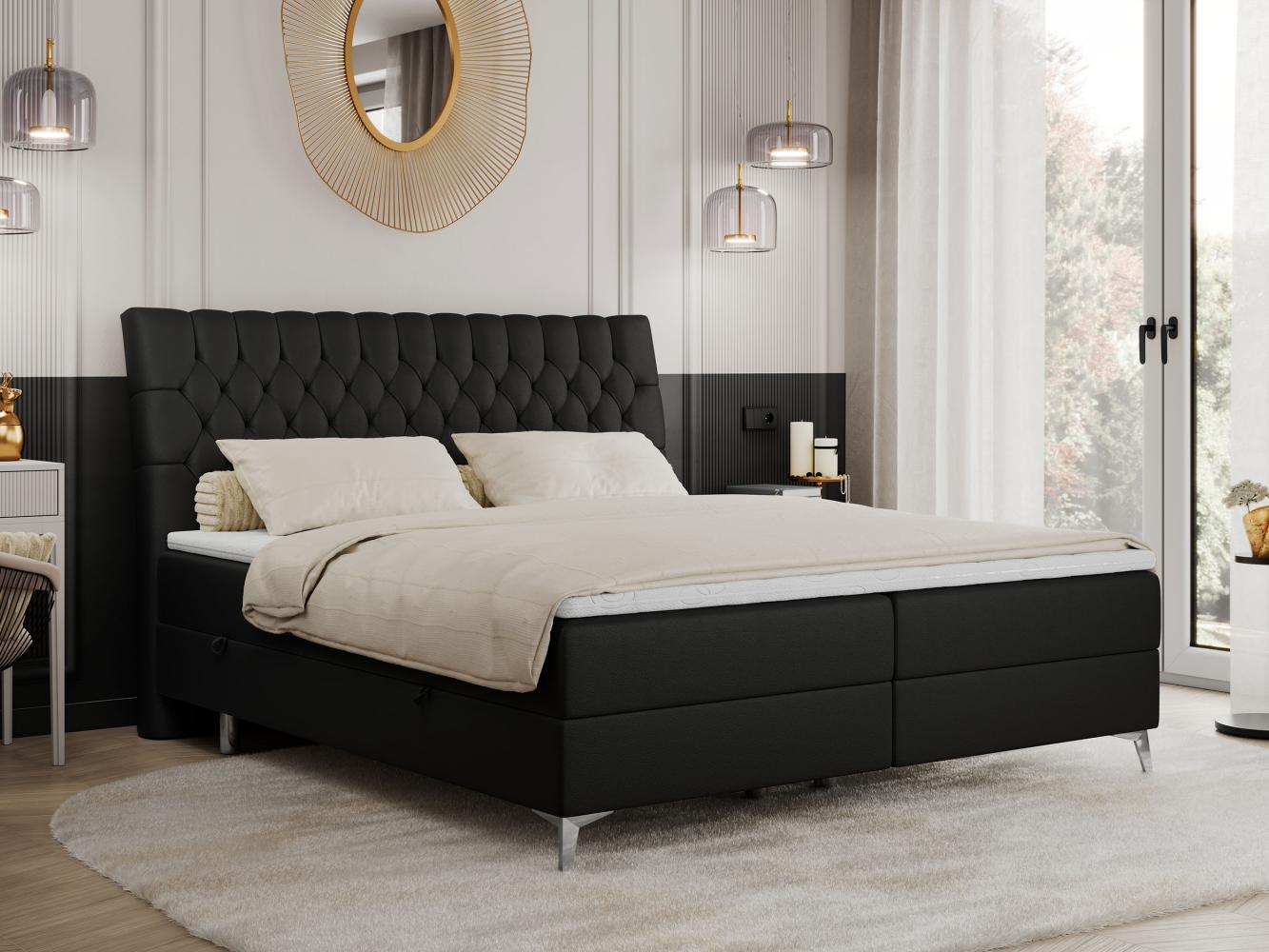 Boxspringbett mit 2 Bettkästen Matratze und Topper - MILEN - 160x200cm - Schwarz Kunstleder - H4 Bild 1