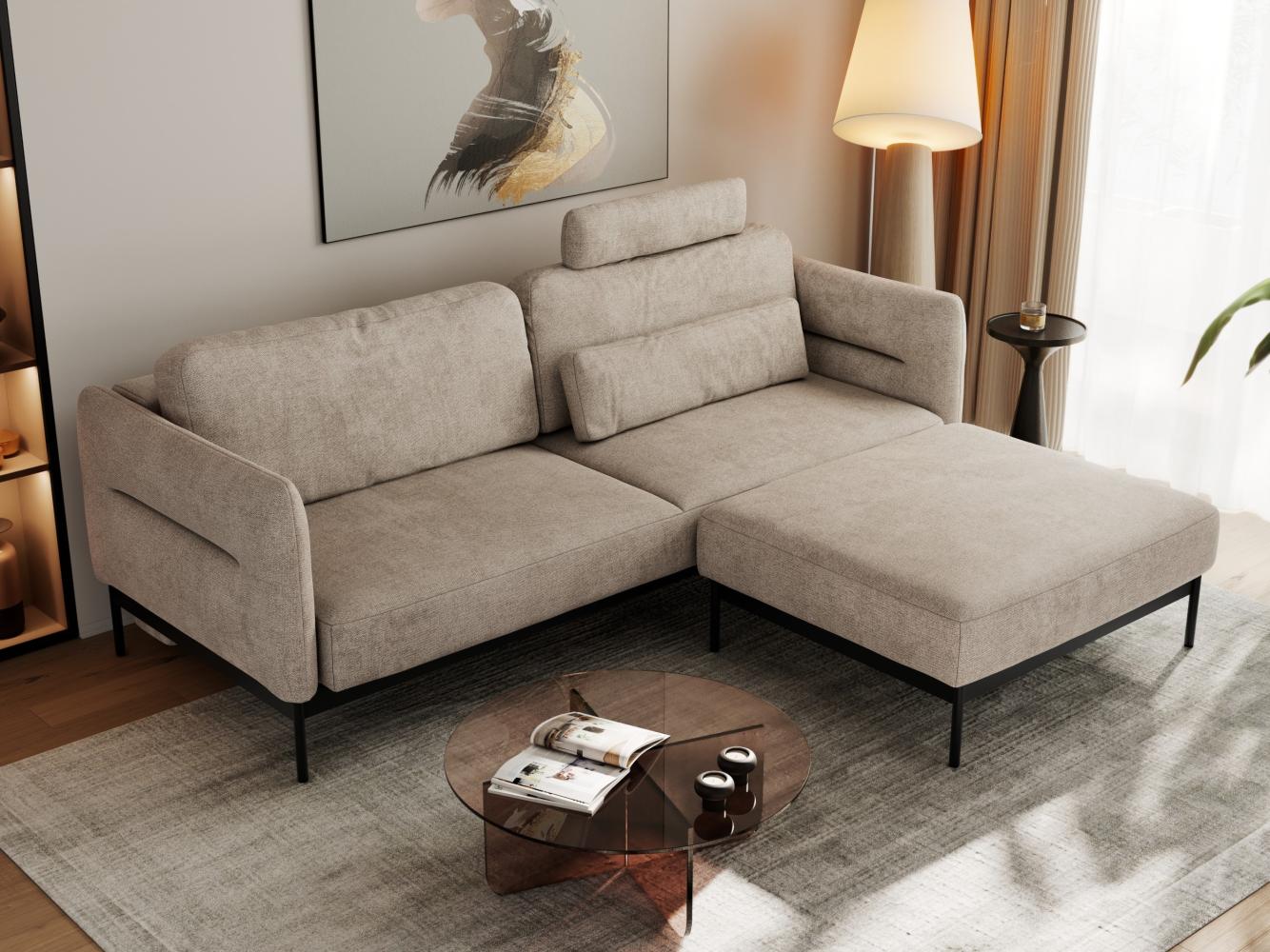 L - förmige Ecke mit Metallbeine, lose Kissen und Taschenfedern, Schlafsofa - SALENTO - Beige Stoff Bild 1