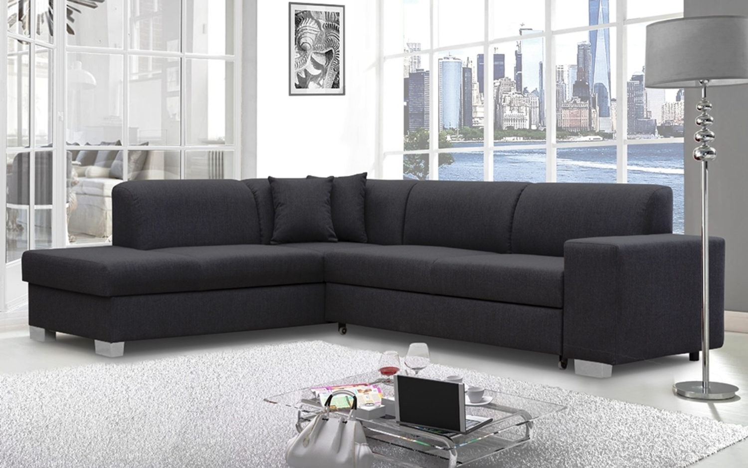 AX LIVING Sofa grau Dalmini Couch L Form XXL mit Schlaffunktion 285 cm L Bild 1