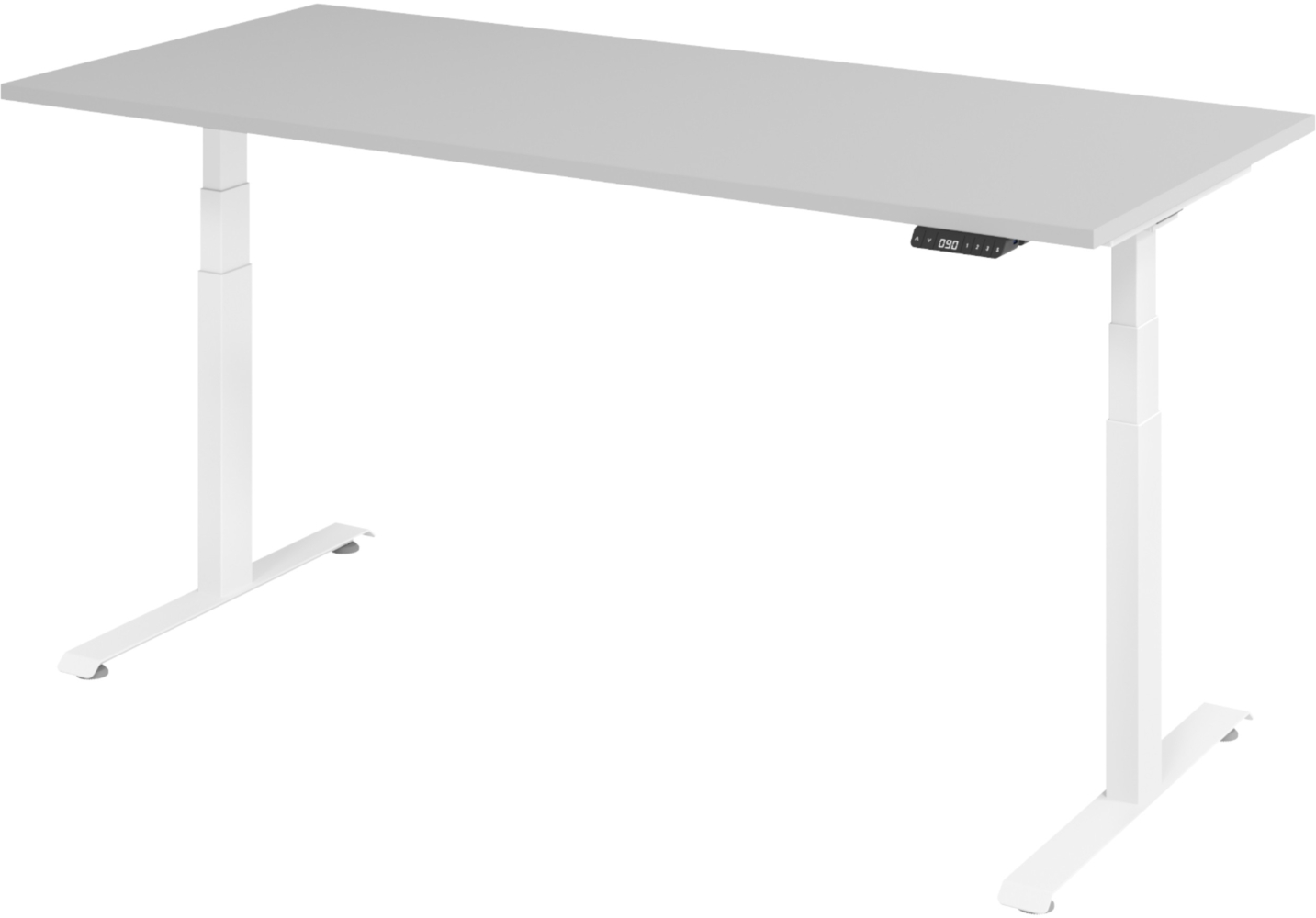 bümö höhenverstellbarer Schreibtisch 180x80 cm in grau, Gestell weiß - Höhenverstellbar Elektrisch Stehpult mit 3-fach Speicher, Computertisch, Ergonomischer Steh-Sitz Tisch, Bürotisch, LXK65-19-5-W Bild 1