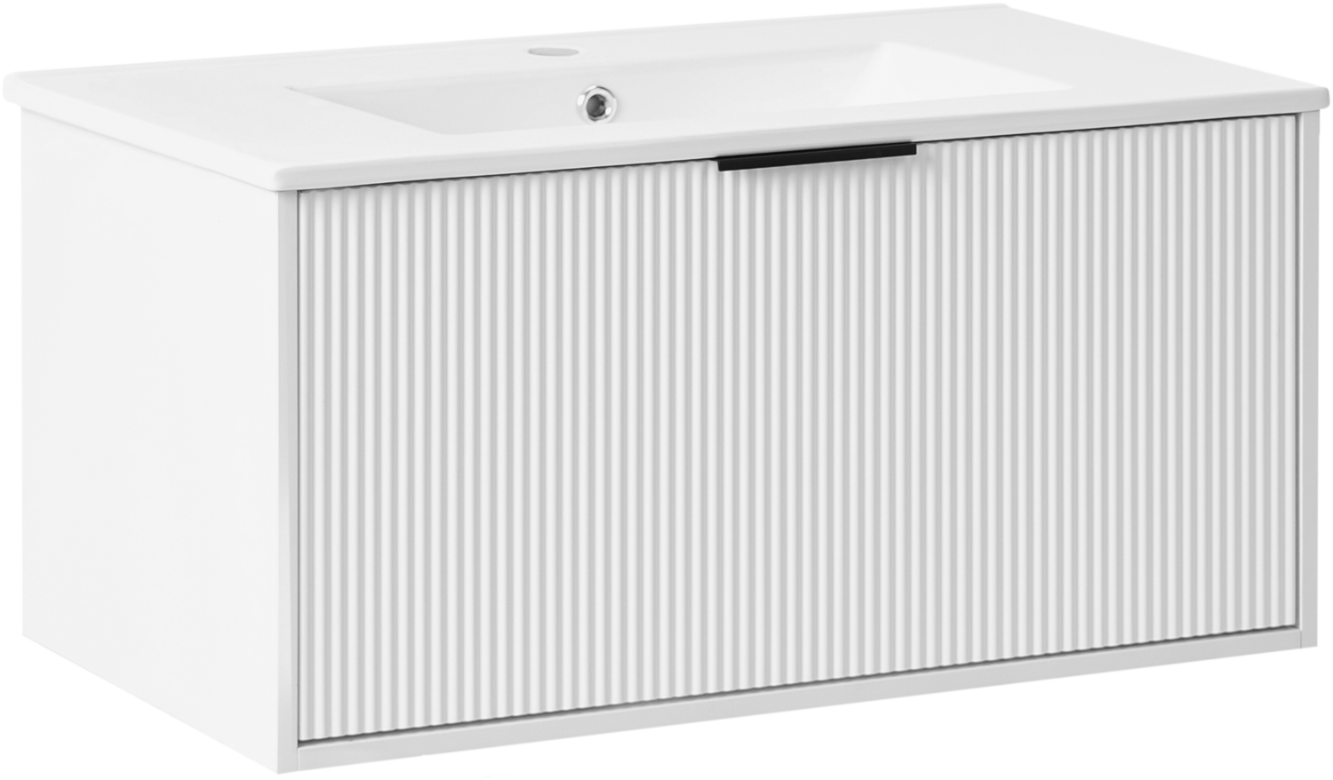 Wandmontierter Waschbeckenunterschrank mit Waschbecken mit schwarzem Griff TILCARA 80 cm Weiß Bild 1