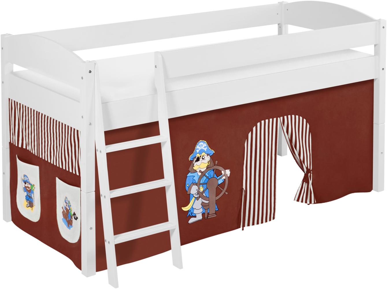 Lilokids 'Ida 4105' Spielbett 90 x 200 cm, Pirat Braun Beige, Kiefer massiv, mit Vorhang Bild 1