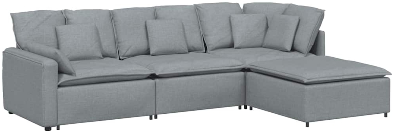 vidaXL Modulares Sofa mit Fußhocker Kissen Stoff Hellgrau 3321177 Bild 1