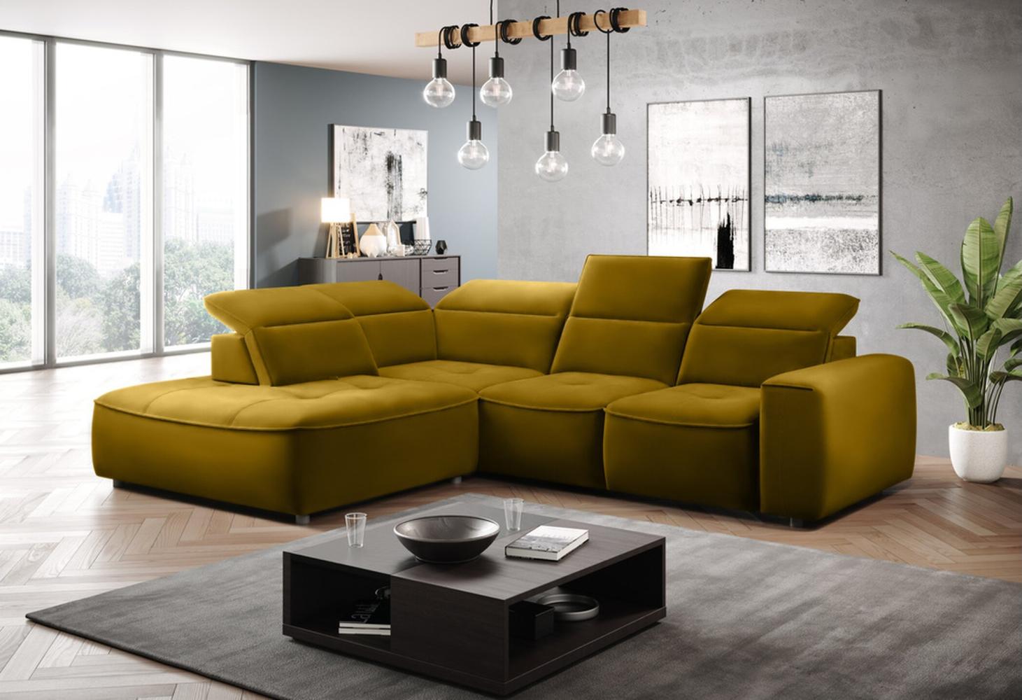 Stylefy Colton L Ecksofa Velours KRONOS Gelb Links Bild 1