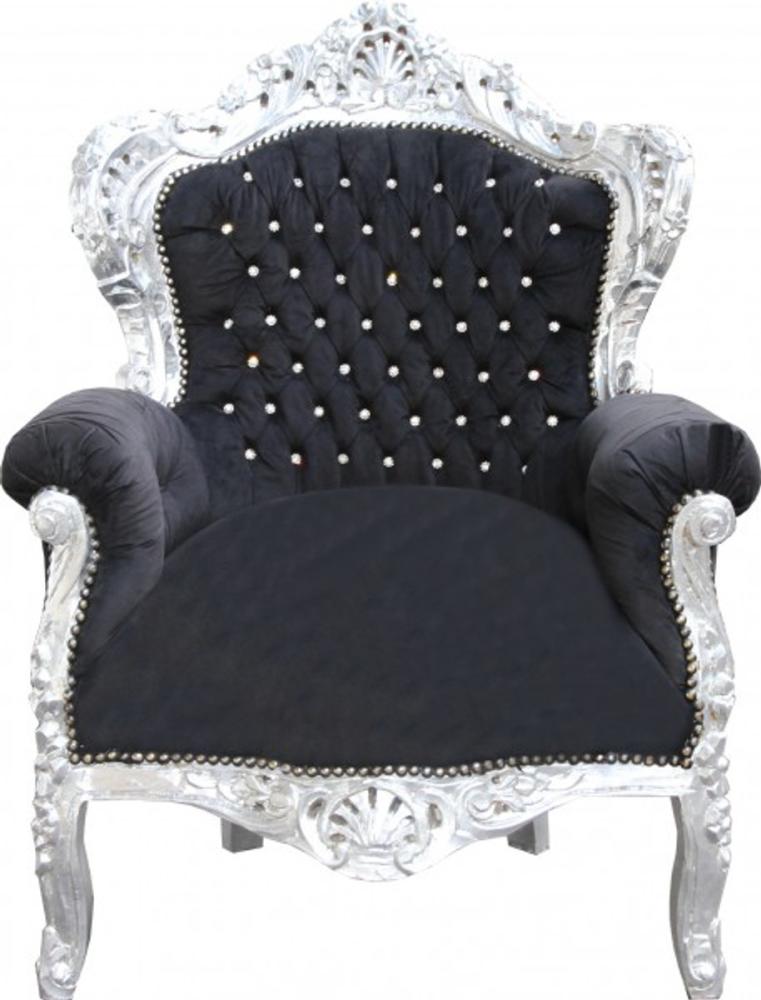 Casa Padrino Barock Sessel King Schwarz / Silber Glitzersteinen - Barock Wohnzimmermöbel Bild 1