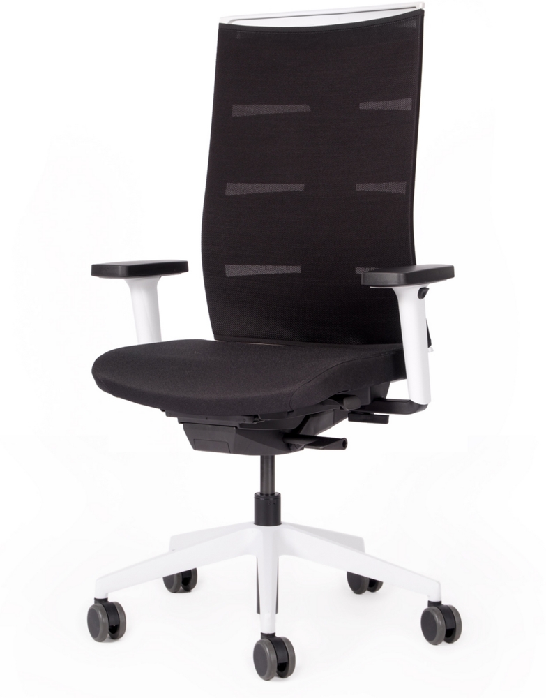 bümö SitzMeister Bürostuhl ergonomisch, Stoff & Netzbezug in schwarz/weiß - Ergonomischer Drehstuhl mit Rollen, Stuhl mit Armlehne, Synchronmechanik uvm. - Belastbarkeit 150 kg, BUL-SitzMeisterBW999 Bild 1