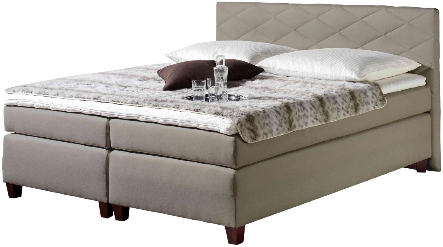 Maintal Boxspringbett Nagoya, 140 x 200 cm, Strukturstoff, Tonnentaschenfederkern Matratze H3, taupe Bild 1