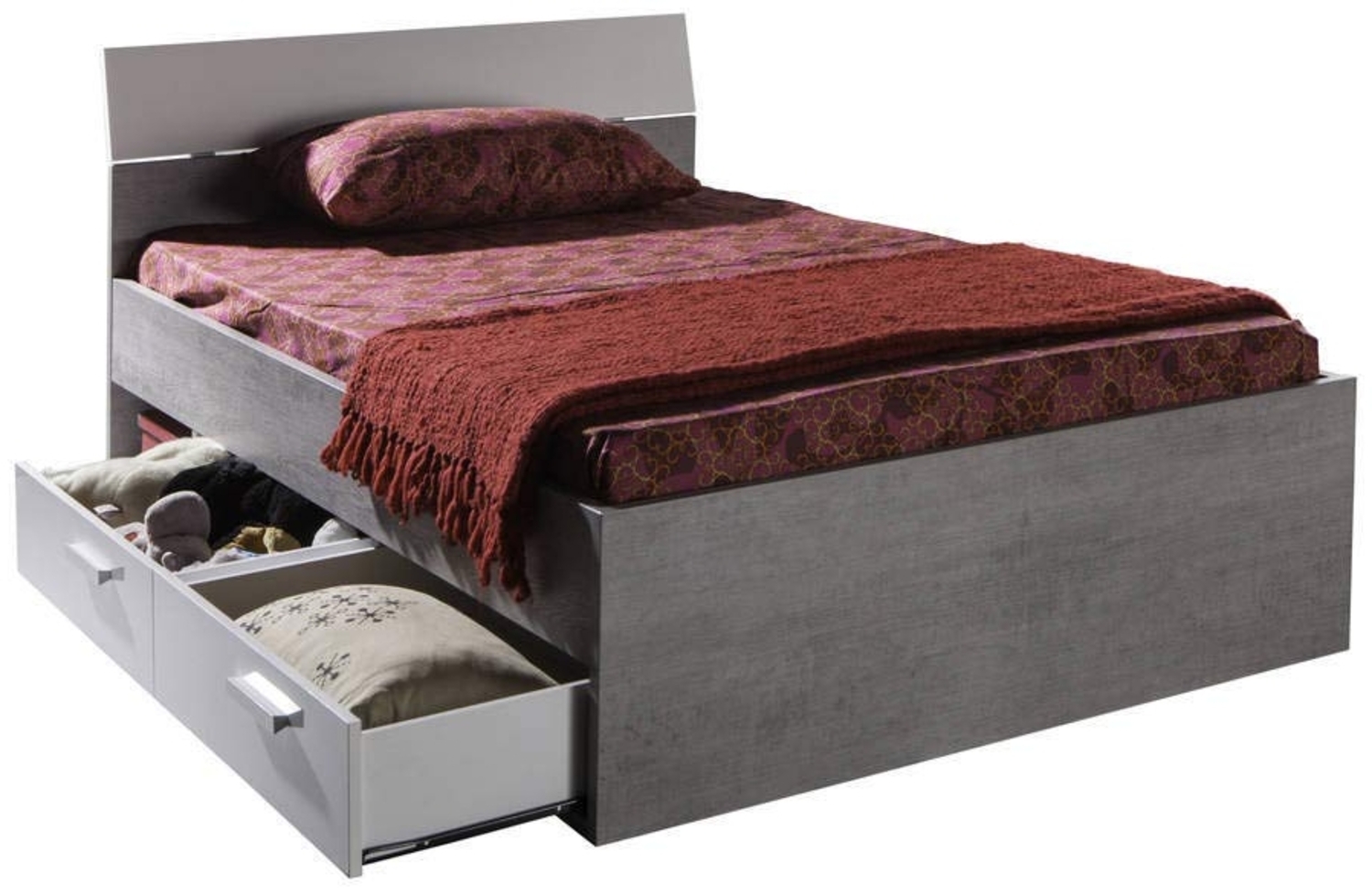 Doppelbett 2 Fächer 2 Schubladen aus weiß lackiertem Zementlaminat Bild 1