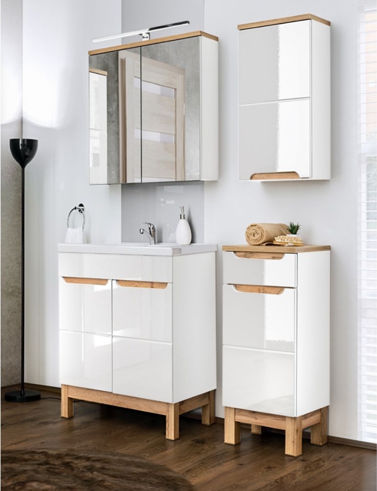 Badmöbel Set mit waschtisch 60cm Keramik-Becken SOLNA-56 in Hochglanz weiß, B/H/T ca.: 110/200/46 cm Bild 1