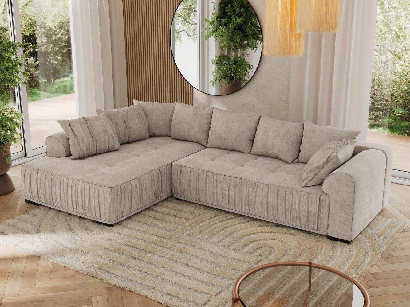 Ecksofa mit Schlaffunktion und Armlehnen, Komfortschaum, L-förmige Ecke - ORTA - links - Beige Stoff Bild 1