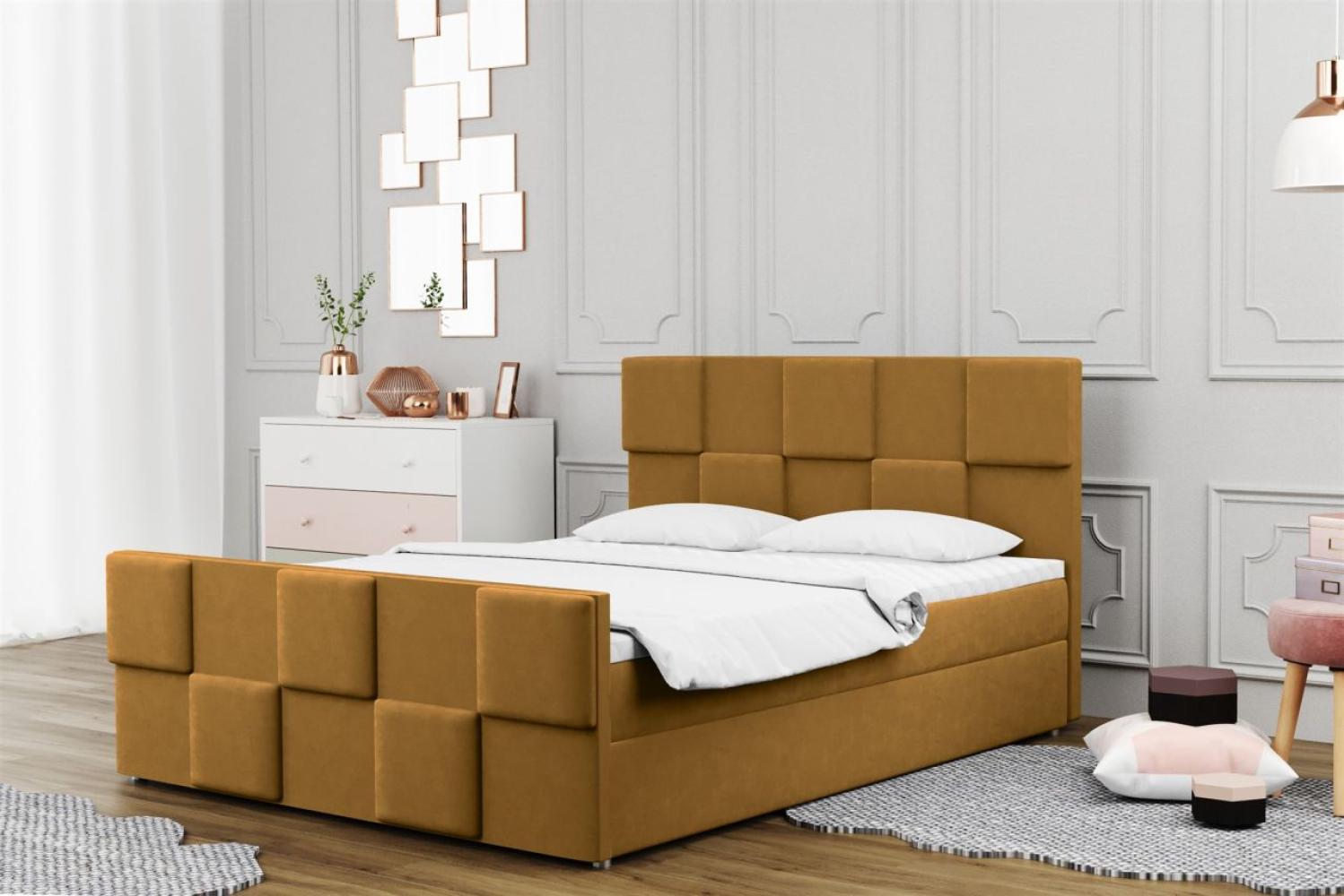 Boxspringbett Schlafzimmerbett MURILO 160x200cm in Stoff Monolith Senf Bild 1