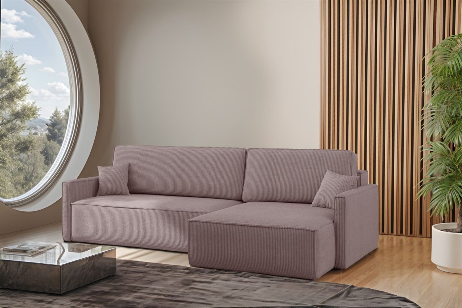 Ecksofa Schlafsofa Sofa LOUIS Stoff Scala Lavendel Ottomane Rechts Bild 1