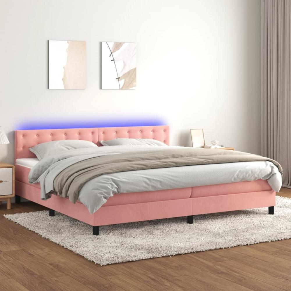 vidaXL Boxspringbett mit Matratze & LED Rosa 200x200 cm Samt 3134668 Bild 1