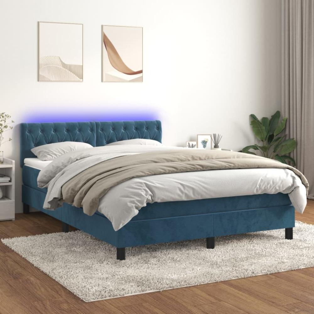 vidaXL Boxspringbett mit Matratze & LED Dunkelblau 140x190 cm Samt 3134583 Bild 1