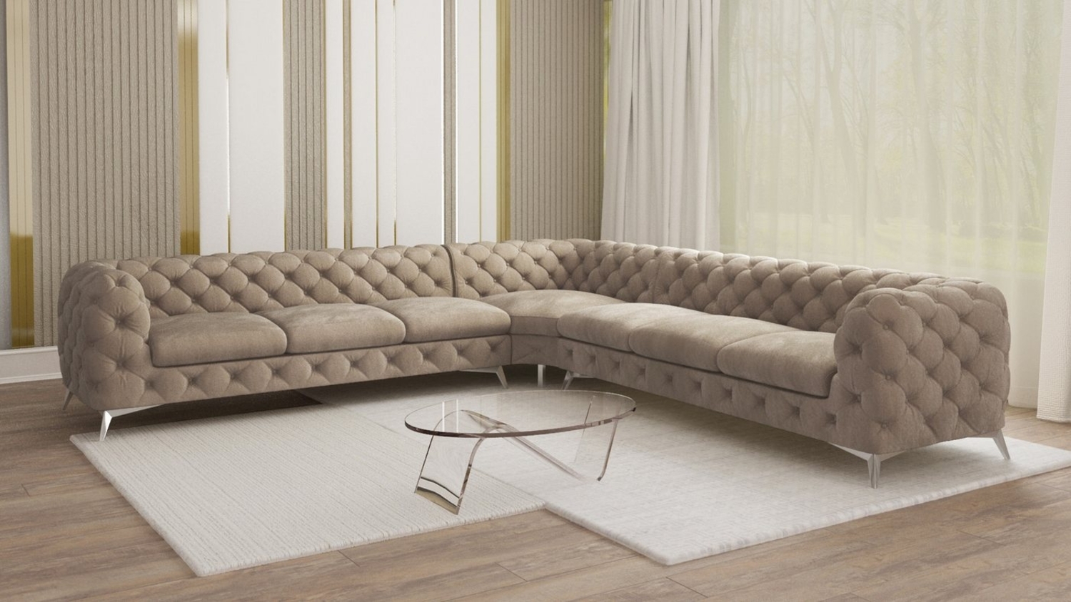 S-Style Möbel Ecksofa Chesterfield Ecksofa Kalina mit Silber Metall Füßen, mit Wellenfederung Bild 1