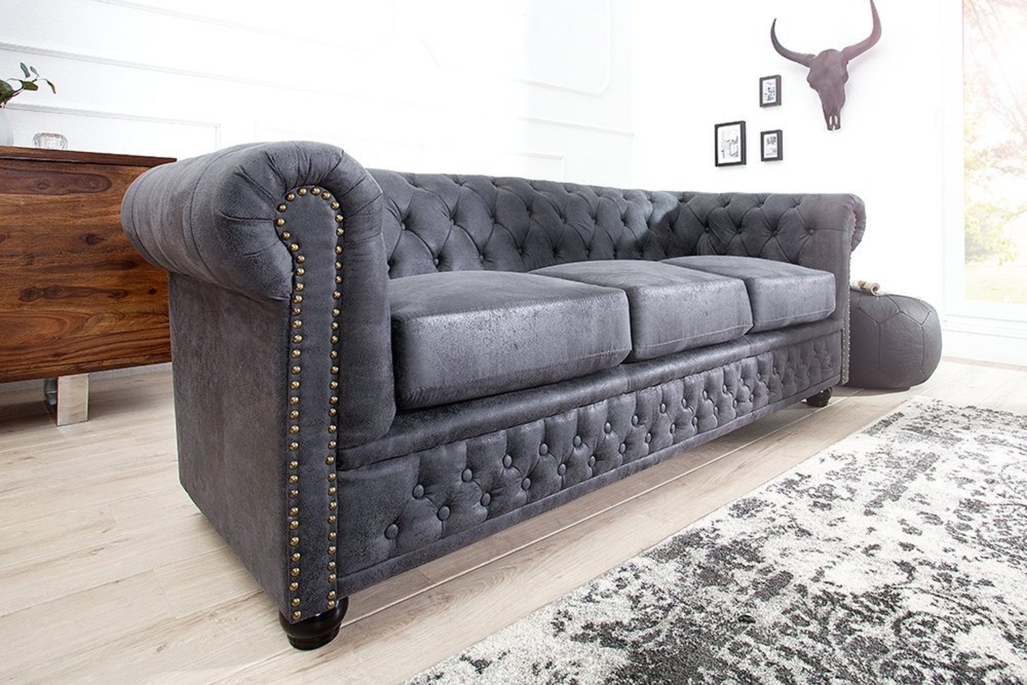 riess-ambiente Sofa CHESTERFIELD 200cm antik grau, Einzelartikel 1 Teile, Wohnzimmer · Microfaser · 3-Sitzer · Federkern Bild 1