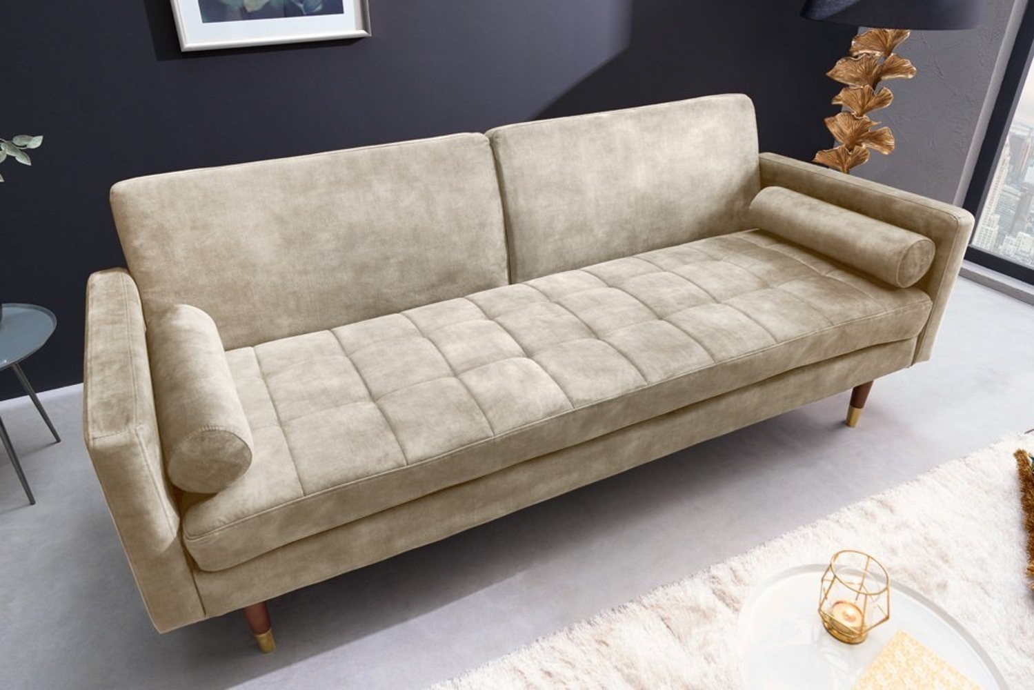 riess-ambiente Schlafsofa COUTURE 200cm champagner beige / braun-gold · 3-Sitzer mit Samt-Bezug, Einzelartikel 1 Teile, Wohnzimmer · inkl. Kissen · Bettfunktion · verstellbare Rückenlehne Bild 1