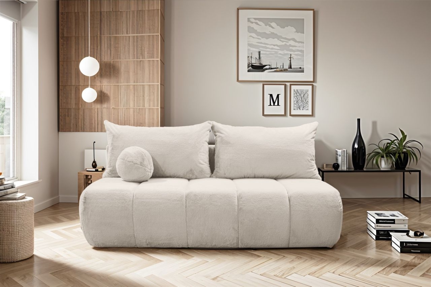 Schlafsofa Designersofa Sofa 3-Sitzer ANZIA in Stoff Bunny Creme Bild 1