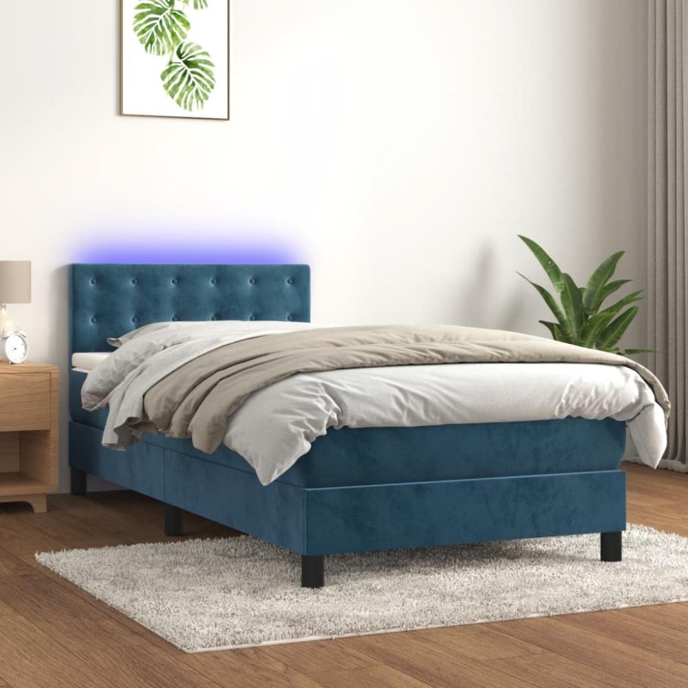 vidaXL Boxspringbett mit Matratze & LED Dunkelblau 90x200 cm Samt 3134625 Bild 1