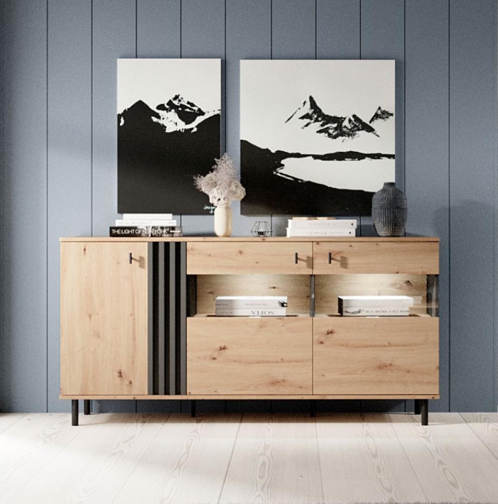 Sideboard Maidstone Kommode Glaseinsatz 165x40x82cm sand grange eiche Bild 1