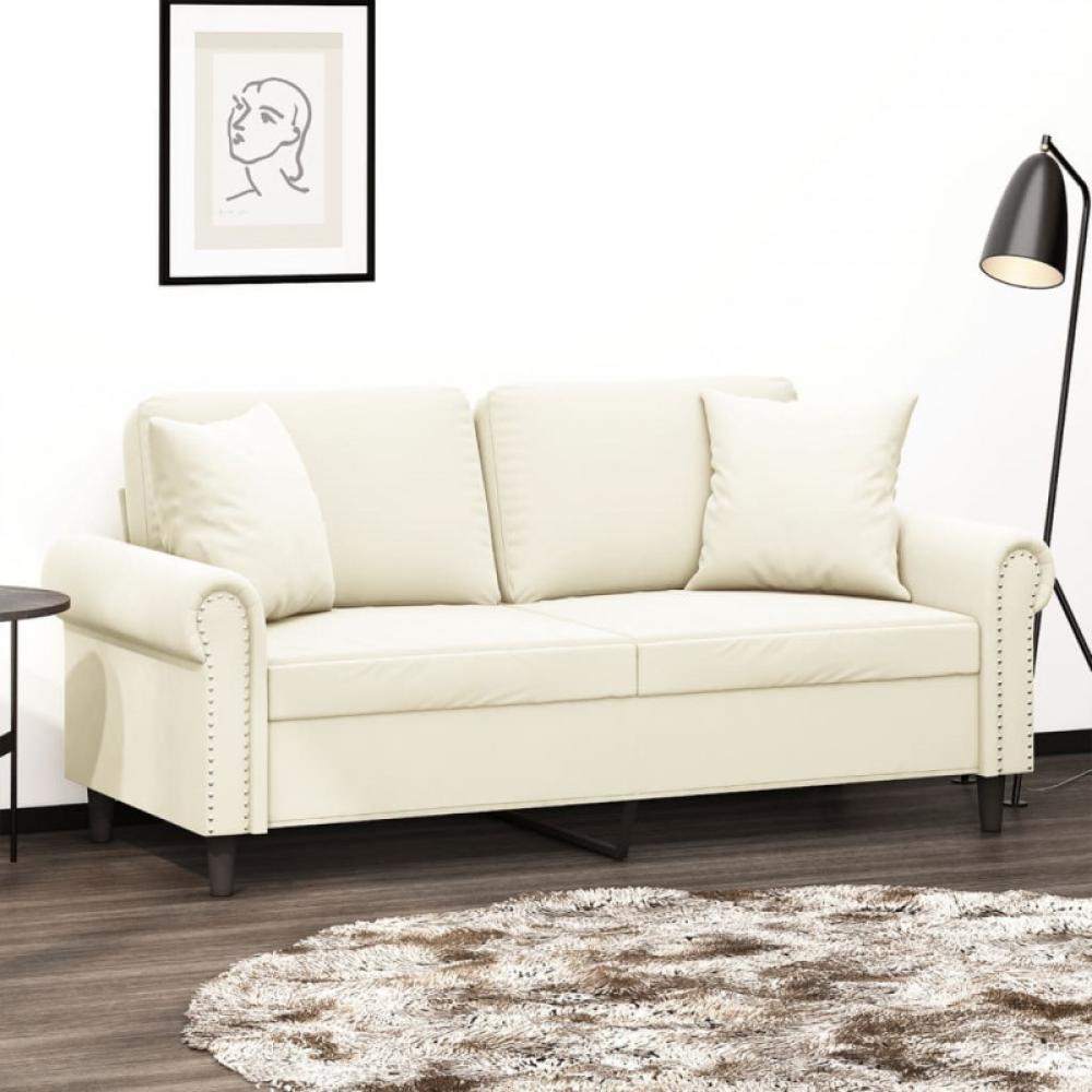 2-Sitzer-Sofa mit Zierkissen Creme 140 cm Samt (Farbe: Creme) Bild 1