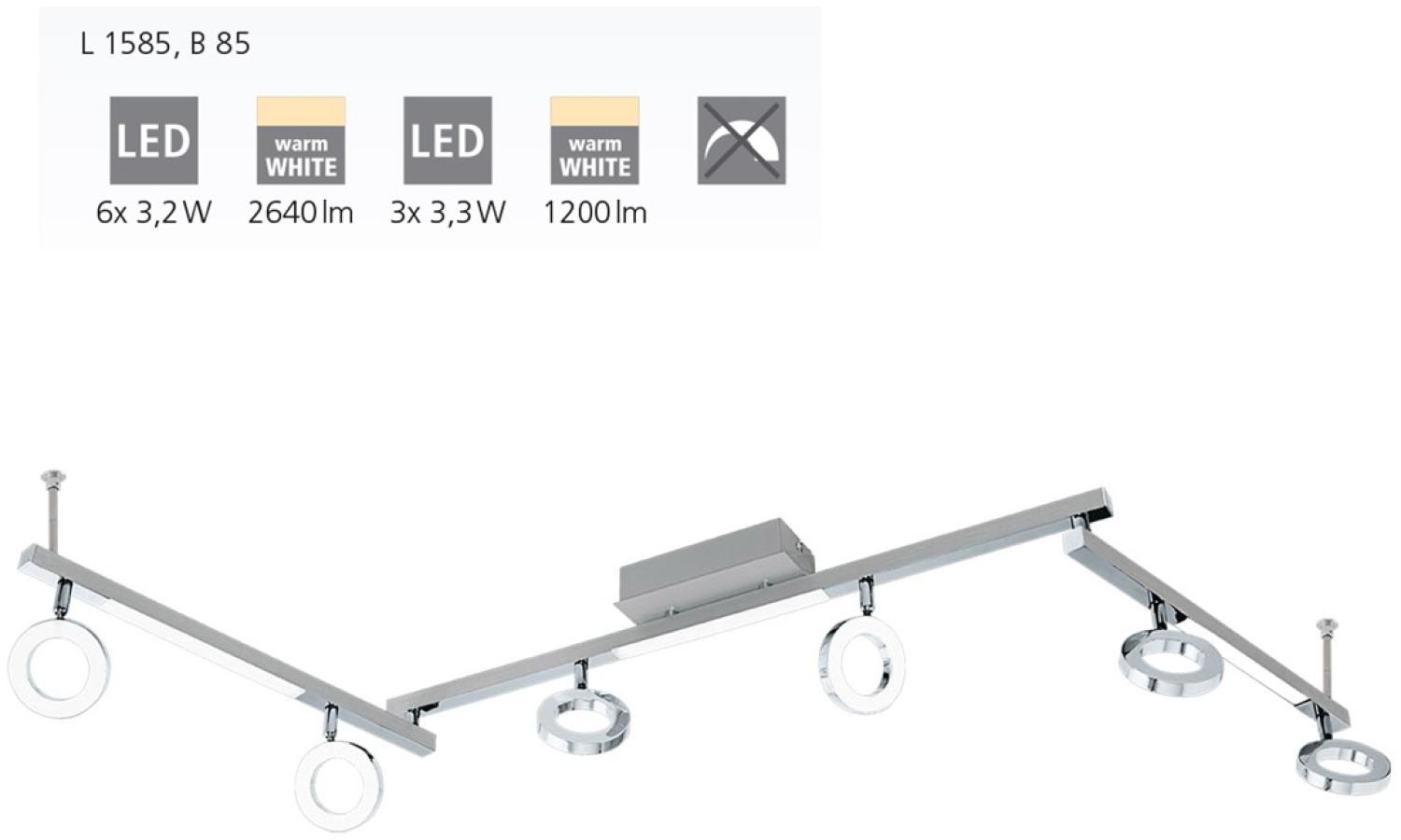 Eglo 96183 Spotleuchte CARDILLIO 1 Alu, Stahl Alu chrom, Kunststoff satiniert LED 6X3,2W;3X3,3W 3000K L:158. 5cm B:8. 5cm H:20cm Bild 1