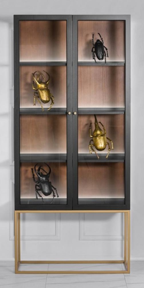 Casa Padrino Luxus Glas Vitrine Schwarz / Messing Gold 200 x 90 cm - Luxus Boutique Vitrinenschrank - Neoklassisch Bild 1